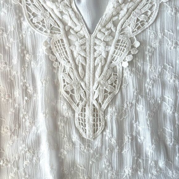 Chicos Shiloh Summer Embroidered Sequin 3/4 Sleeve Relaxed Fit Blouse Size 2 - Picture 5 of 11